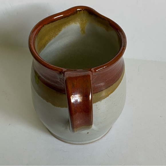 Vintage Brown and Tan Stoneware Crock Farmhouse Creamer Signed 6” Syrup Pitcher - Picture 14 of 16